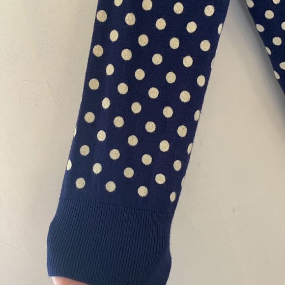 SPENSE SWEATER Navy and tan polka dot cardigan Size M NWT - Picture 4 of 8